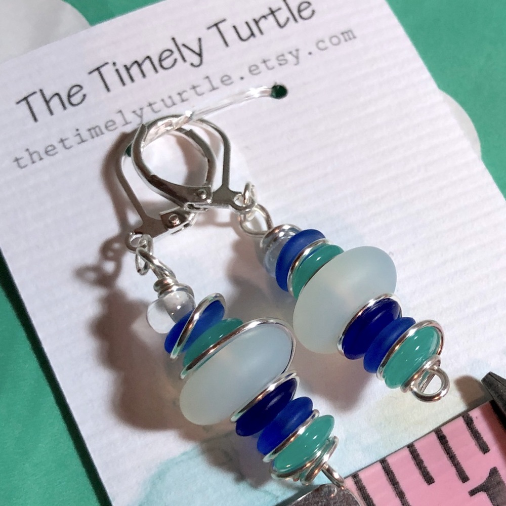 Stunning beach glass wire wrapped earrings.